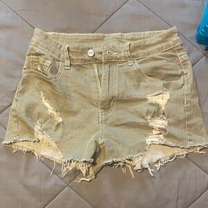 SHEIN Olive Distressed Jean Shorts